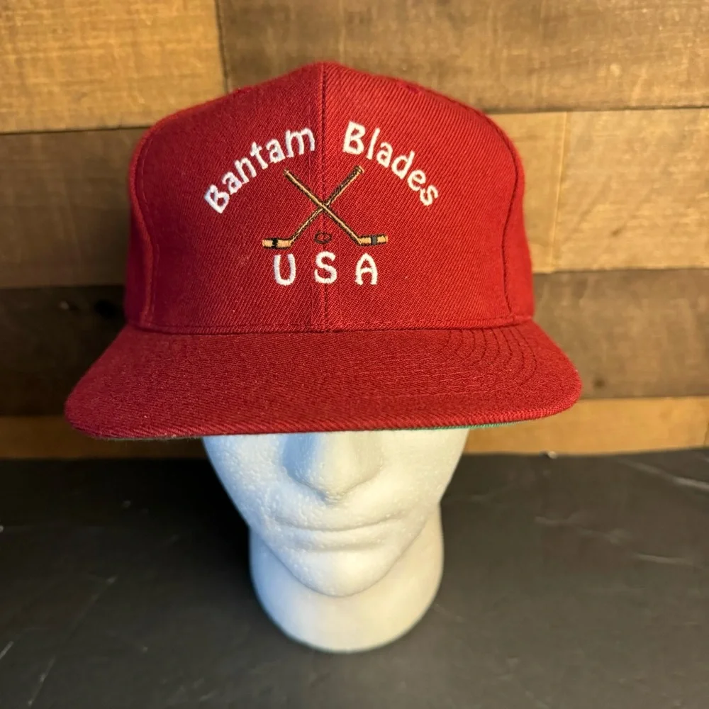 Vintage Bantam Blades USA ‎ Hockey Red Trucker Style Hat Flat Bill Otto Cap